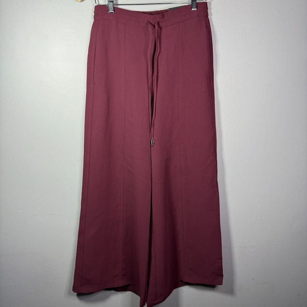 Simply Vera Wang Wide Leg Pants Women Size S Maroon Elastic Waist Draping NEW